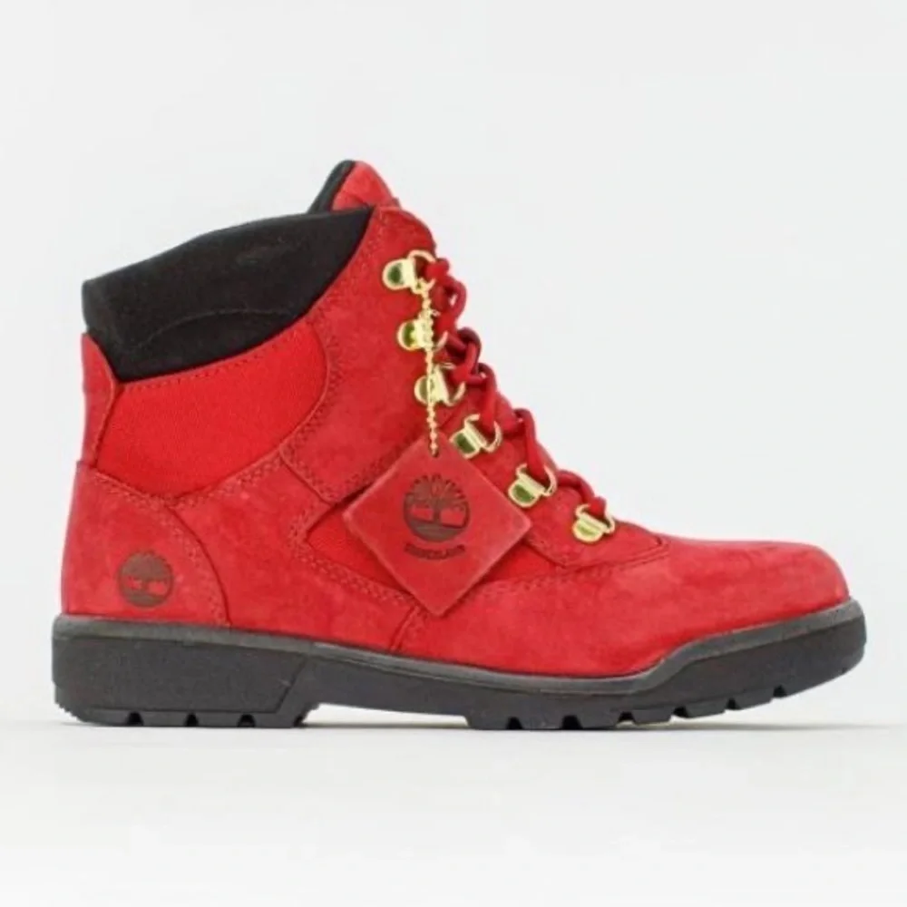 TIMBERLAND red Nubuck Field Boots boy’s 6.5 gold tone limited edition NWOT‎